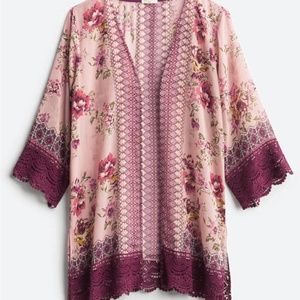 Mason & Belle Laria Crochet Trim Open Front Woven Wrap